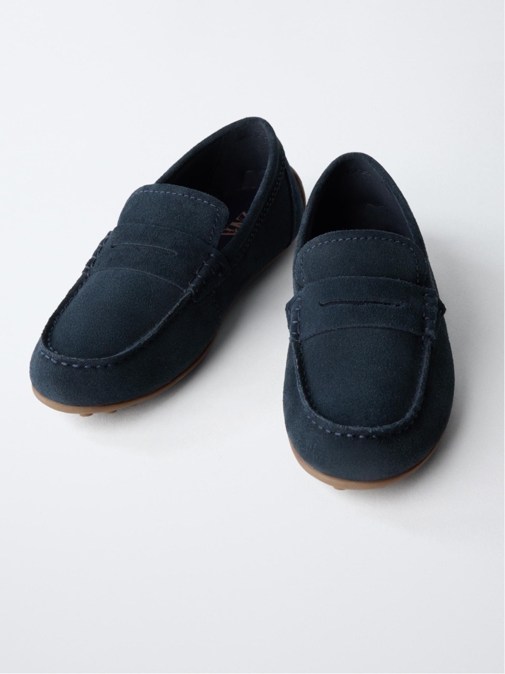 Zara Kids Navy Suede Slip-On Loafers (31)